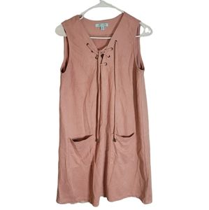 She + sky Medium pink Velvet like sleeveless dress top pockets